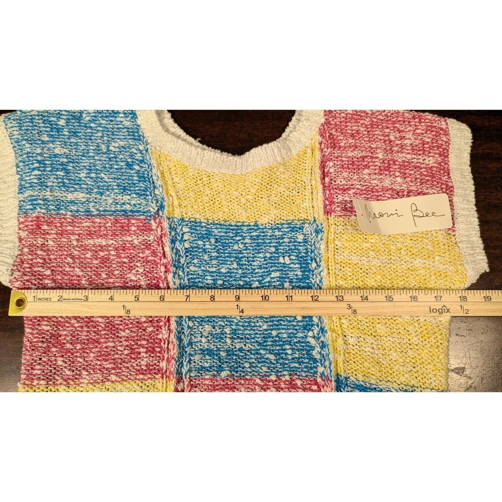 Vintage Naomi Bee Ramie Cotton Color Block Knit Sweater Top Women's M 80